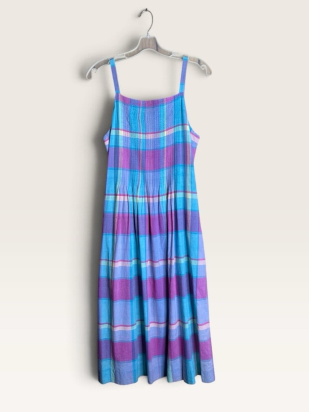 Vintage 80s Matti Sport Bert Geiger Plaid Cotton Maxi Dress 14